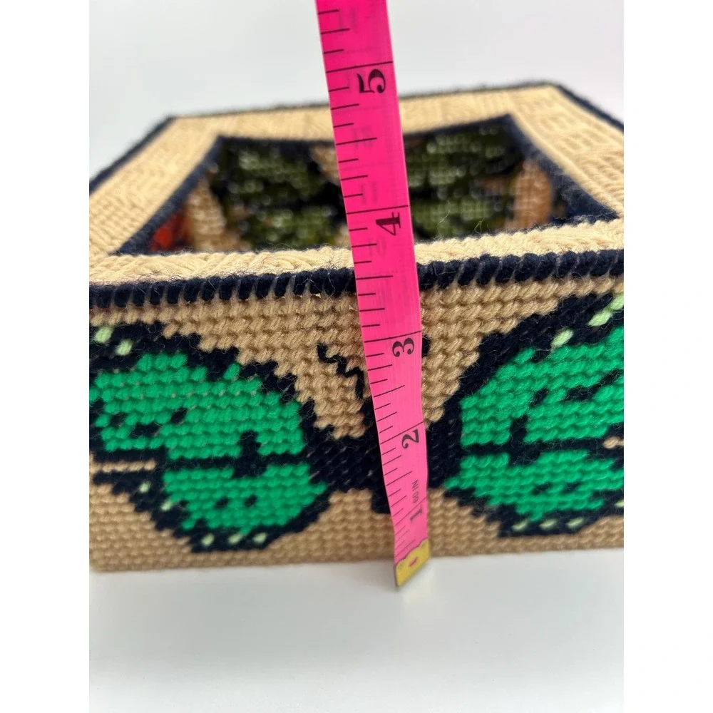 Handmade Needlepoint Butterfly Tissue Box Cover Yarn Art Cottagecore Decor